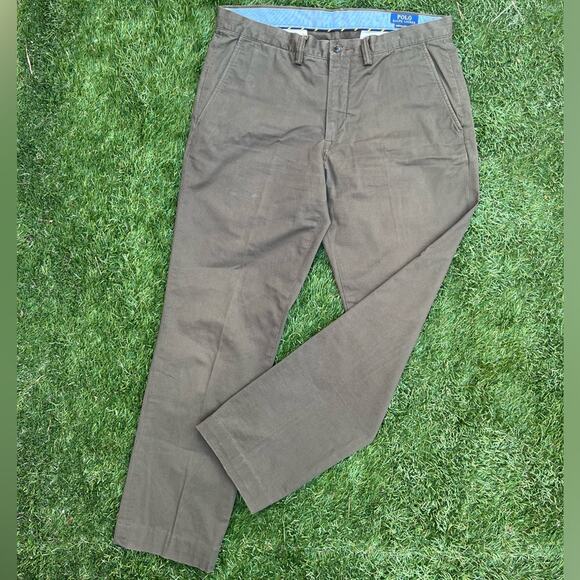 Polo Ralph Lauren The Polo Chino Pants Khaki Green Stretch Canvas Trousers 34/32 - Picture 1 of 14